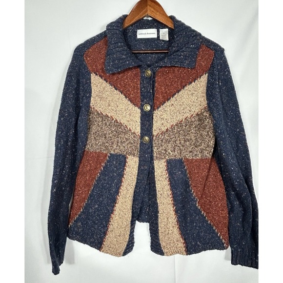 Alfred Dunner Sweaters - Vintage Alfred Dunner Collared Patchwork Cardigan Western Cozy Boho Aztec Size M